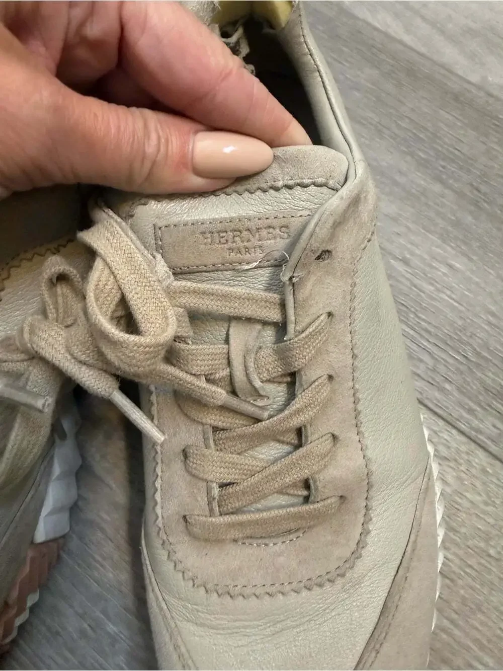 Hermes’ bouncing goatskin suede sneakers beige size 39
